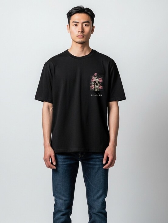 Religion Other - Religion London Black Rose Skull Graphic Tee Short Sleeve Men's T-shirt Size L